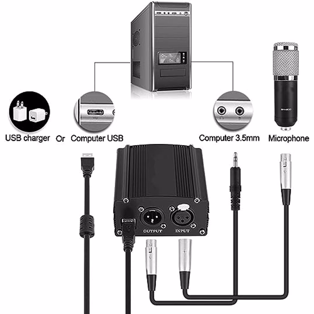 USB Phantom de 1 canal Portátil 48V USB XLR