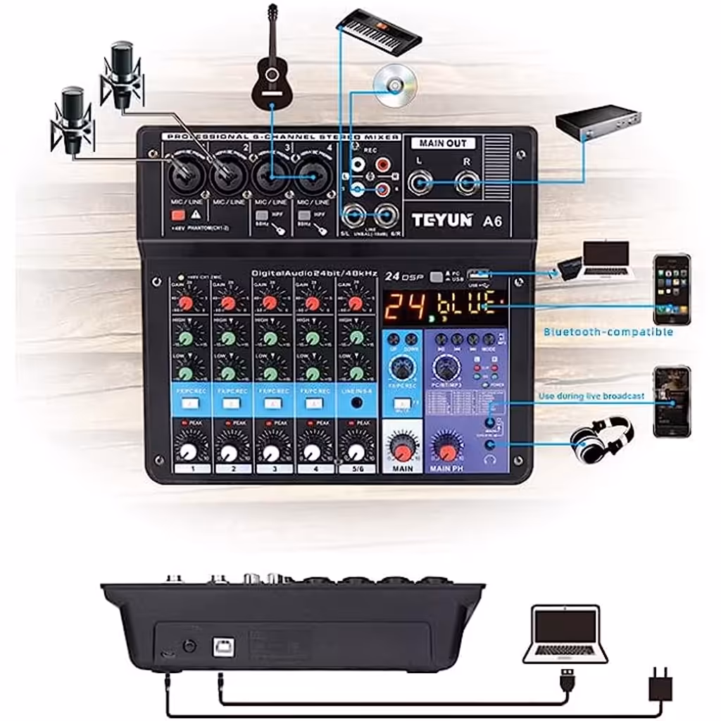 Mesa de Som 8 Canais 48v P10 Xrl Bluetooth
