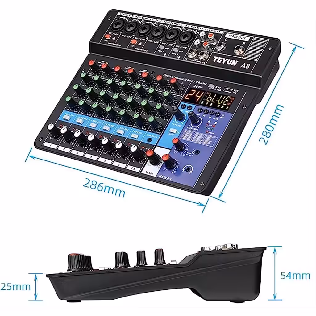 Mesa de Som 8 Canais 48v P10 Xrl Bluetooth
