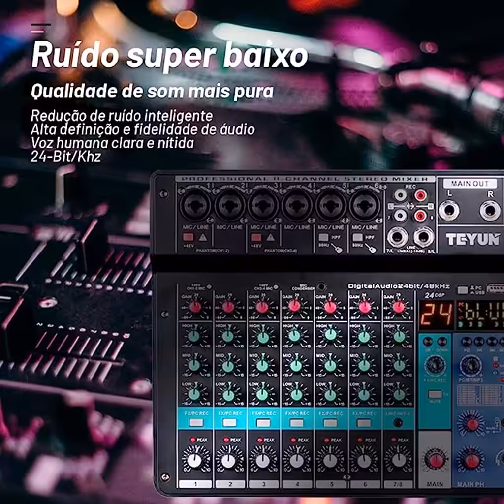 Mesa de Som 8 Canais 48v P10 Xrl Bluetooth