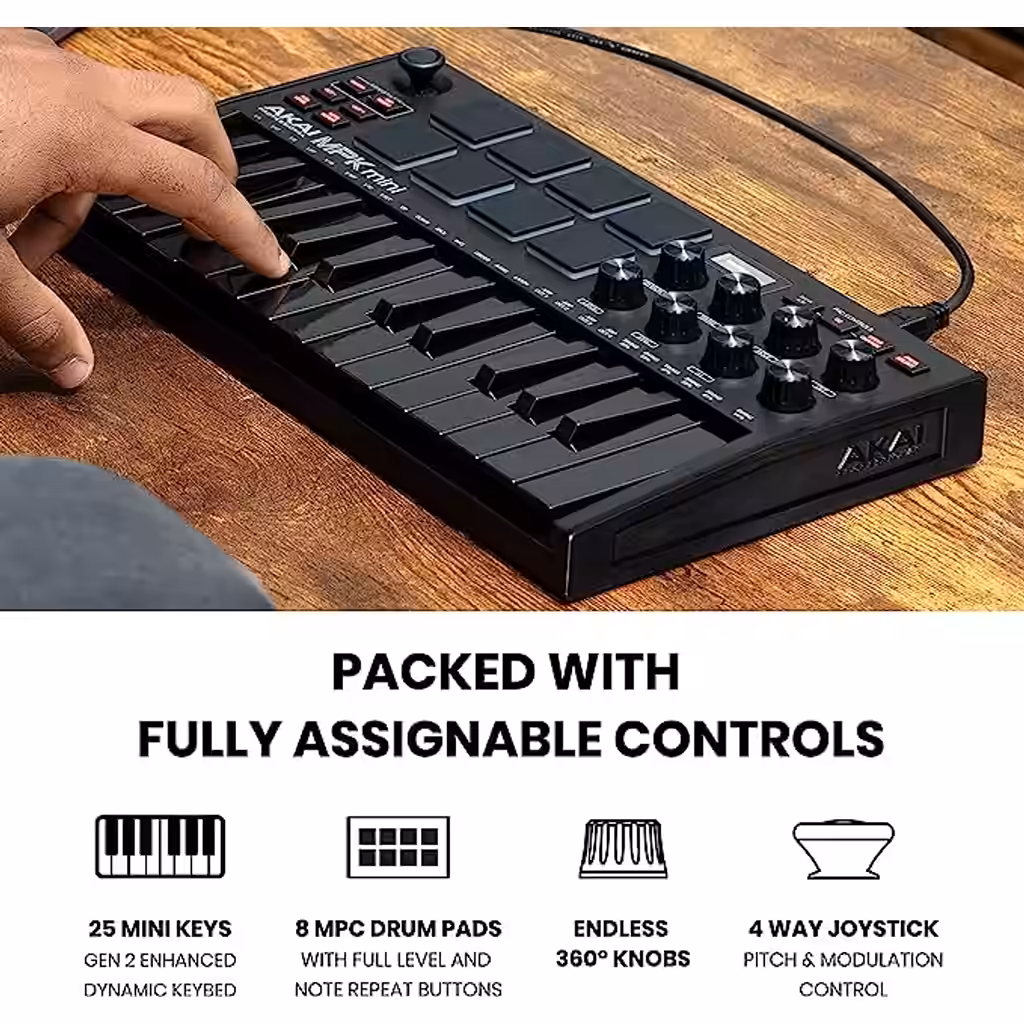 Teclado Akai MPK Mini Mk3 Black USB Midi 25 Teclas