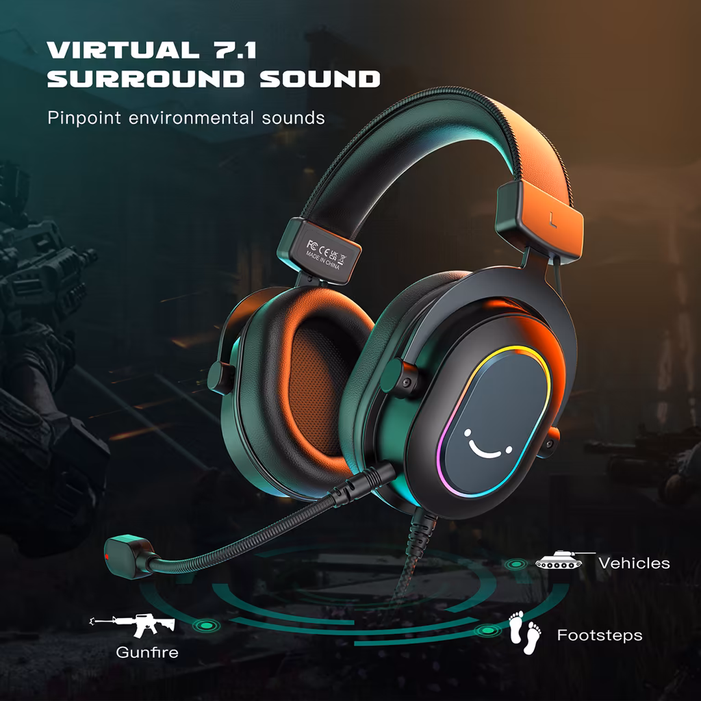 Headset Fifine H6 com Microfone RGB para Jogos, Surround 7.1