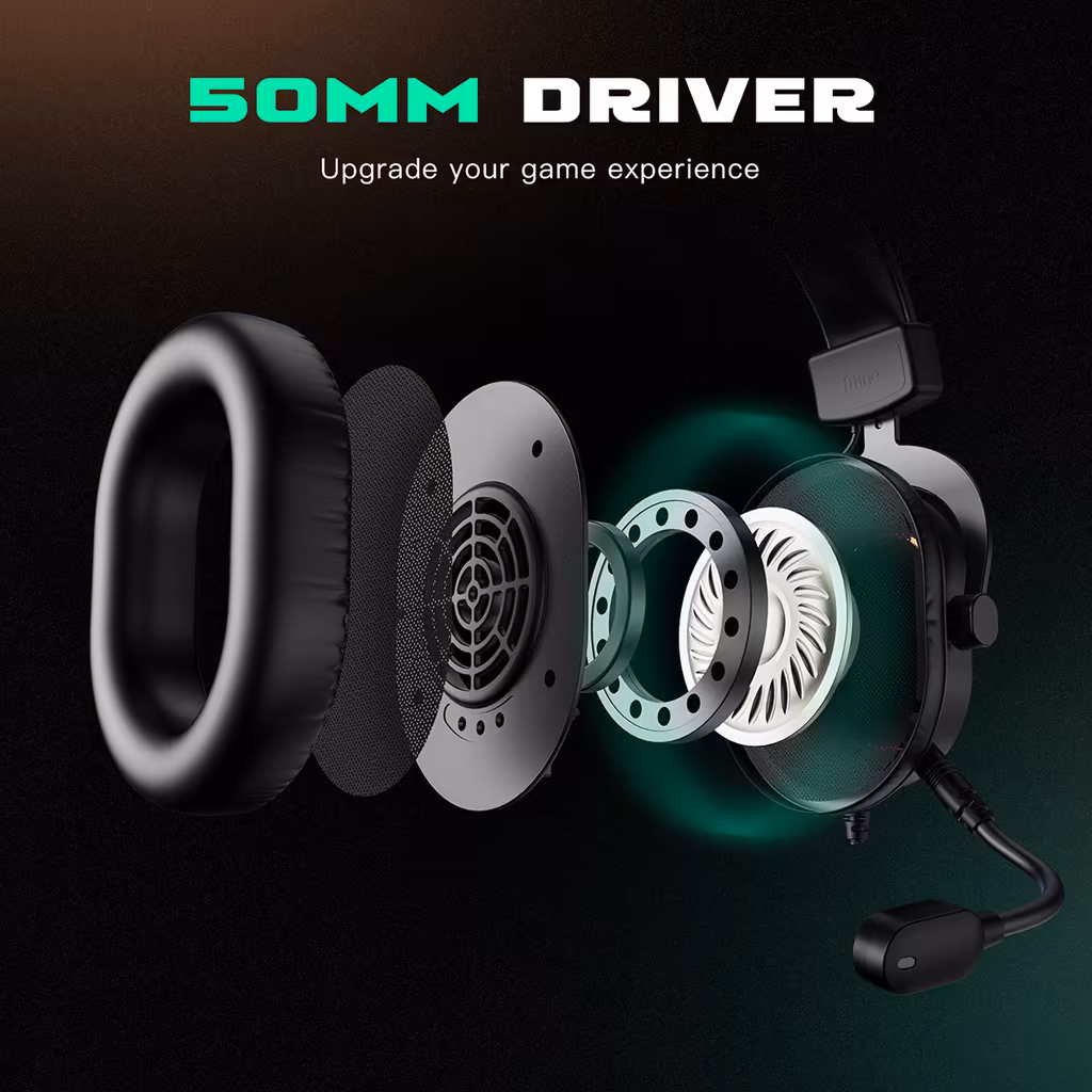 Headset Fifine H6 com Microfone RGB para Jogos, Surround 7.1
