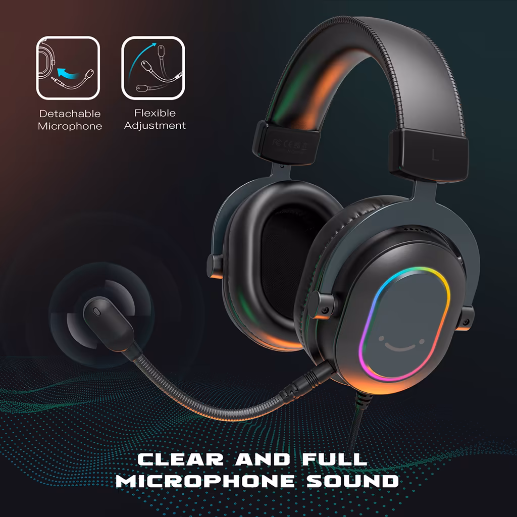 Headset Fifine H6 com Microfone RGB para Jogos, Surround 7.1