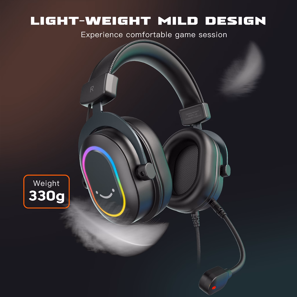 Headset Fifine H6 com Microfone RGB para Jogos, Surround 7.1