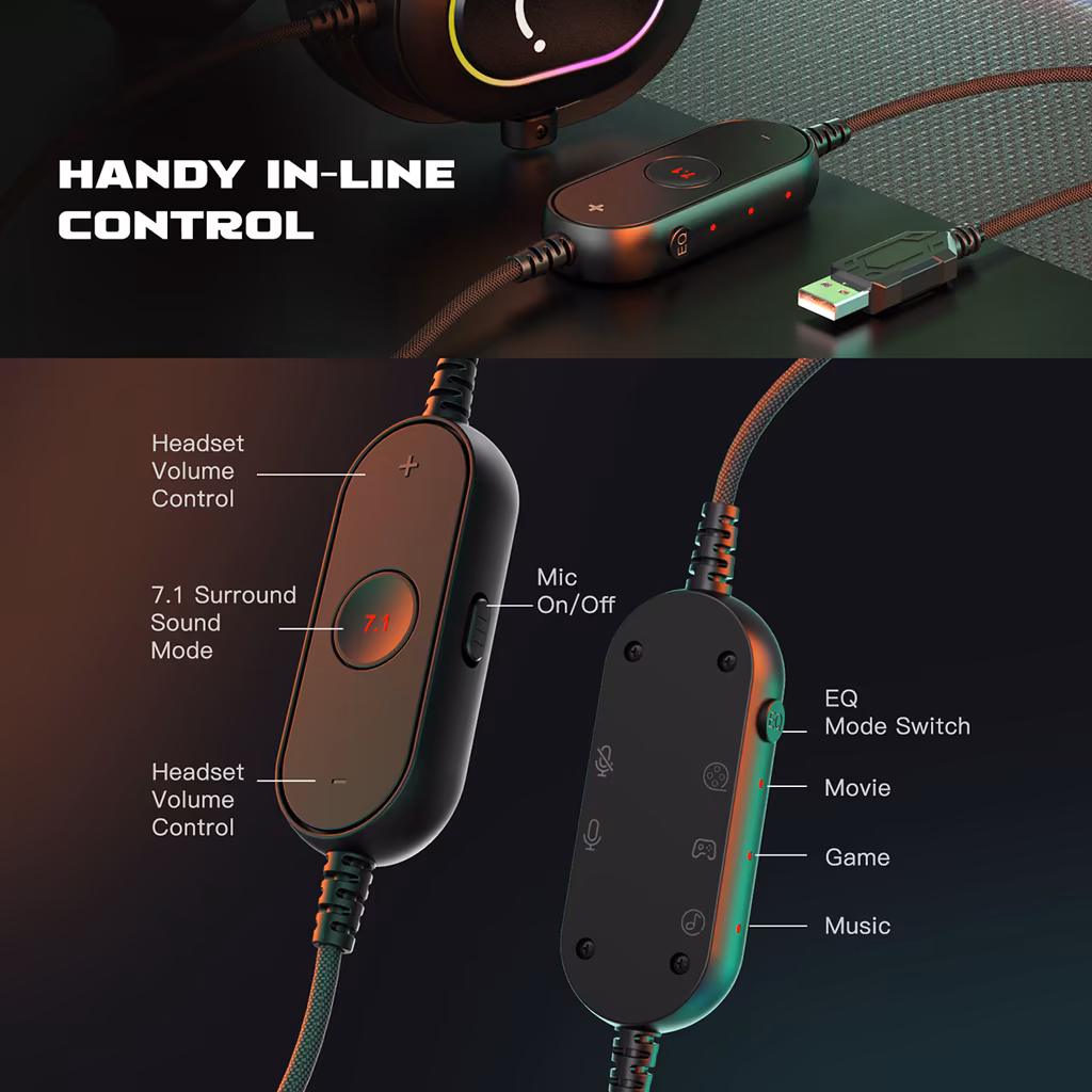Headset Fifine H6 com Microfone RGB para Jogos, Surround 7.1