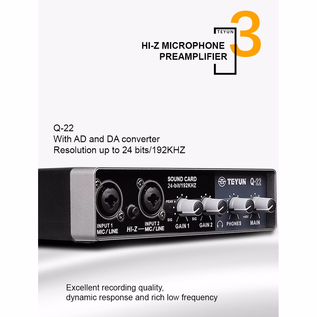 Interface de 2 Canais TEYUN Q-22 com Phantom Power